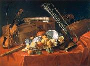 Cristoforo Munari Stilleben mit Musikinstrumenten und Fruchten oil